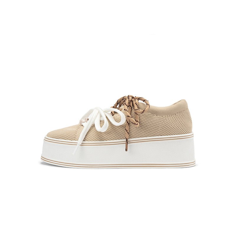 Dual Lace Platform Knit Sneakers – Chunky 5.5cm Street Style Flatform Shoes-0