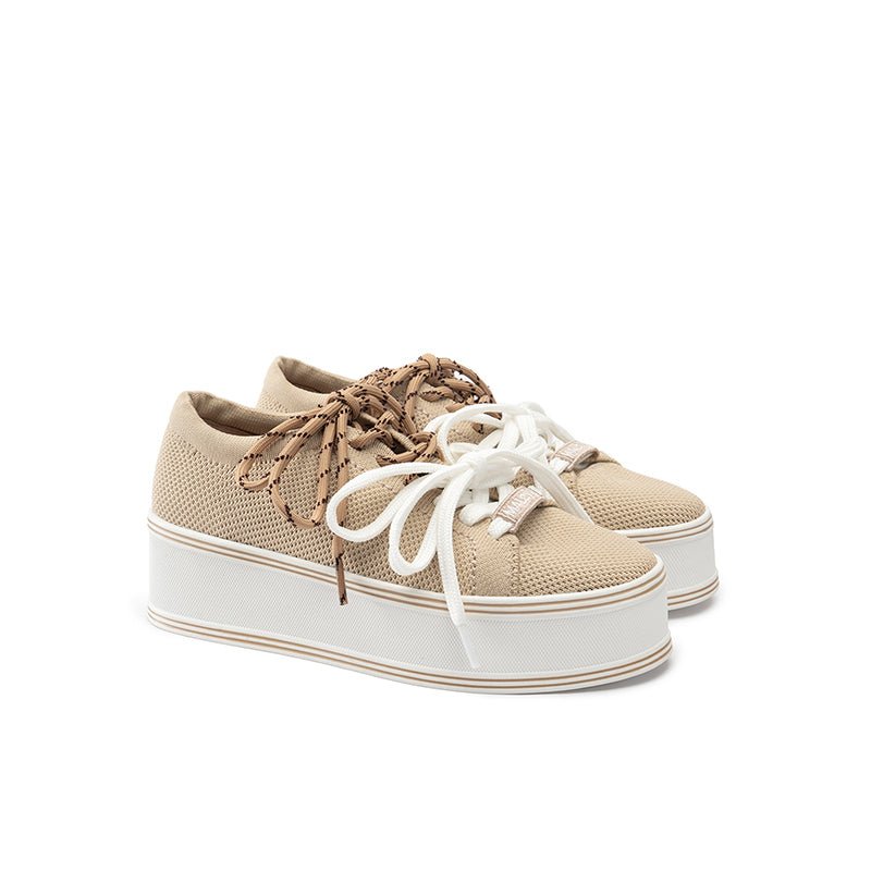 Dual Lace Platform Knit Sneakers – Chunky 5.5cm Street Style Flatform Shoes-1