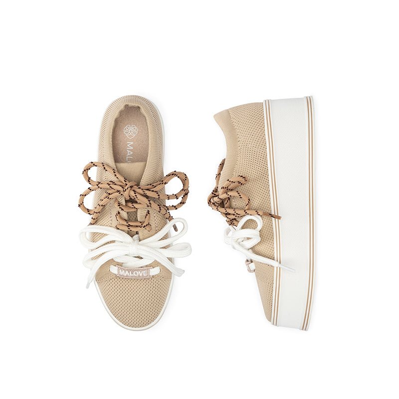 Dual Lace Platform Knit Sneakers – Chunky 5.5cm Street Style Flatform Shoes-3