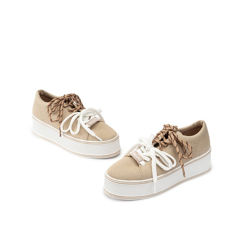 Dual Lace Platform Knit Sneakers – Chunky 5.5cm Street Style Flatform Shoes-4