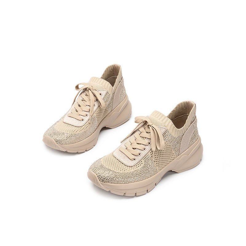 Rhinestone Mesh Knit Chunky Platform Sneakers – Breathable Athletic Work Shoes-2