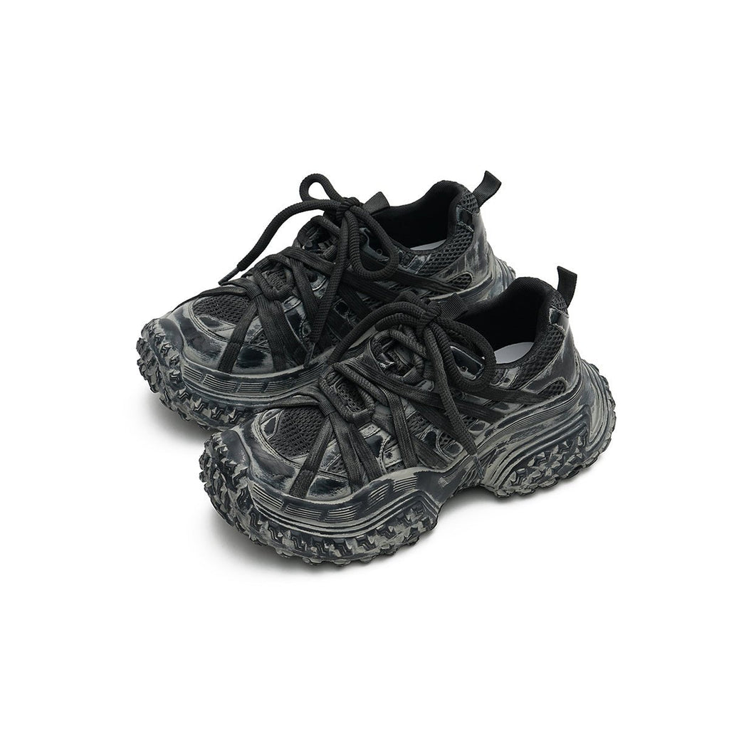 Women's Distressed Chunky Platform Sneakers – Caged Lace-Up Trainers-1