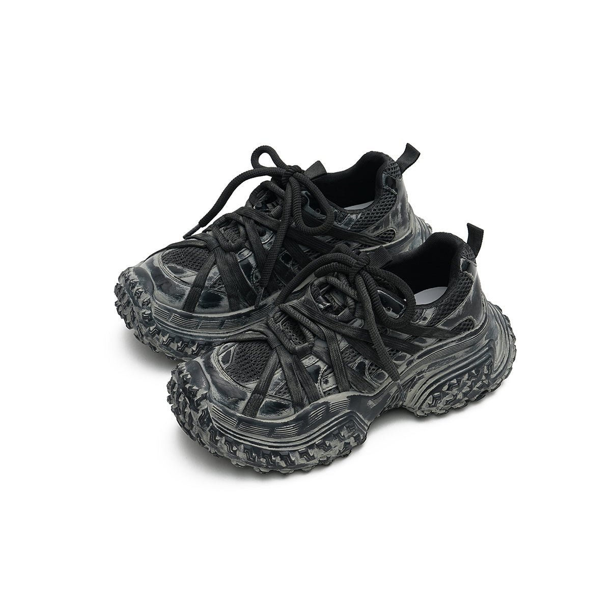 Women's Distressed Chunky Platform Sneakers – Caged Lace-Up Trainers-1