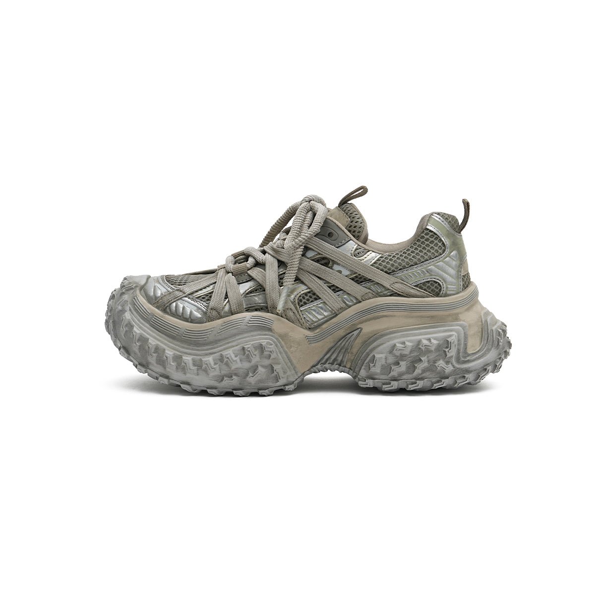 Women's Distressed Chunky Platform Sneakers – Caged Lace-Up Trainers-5