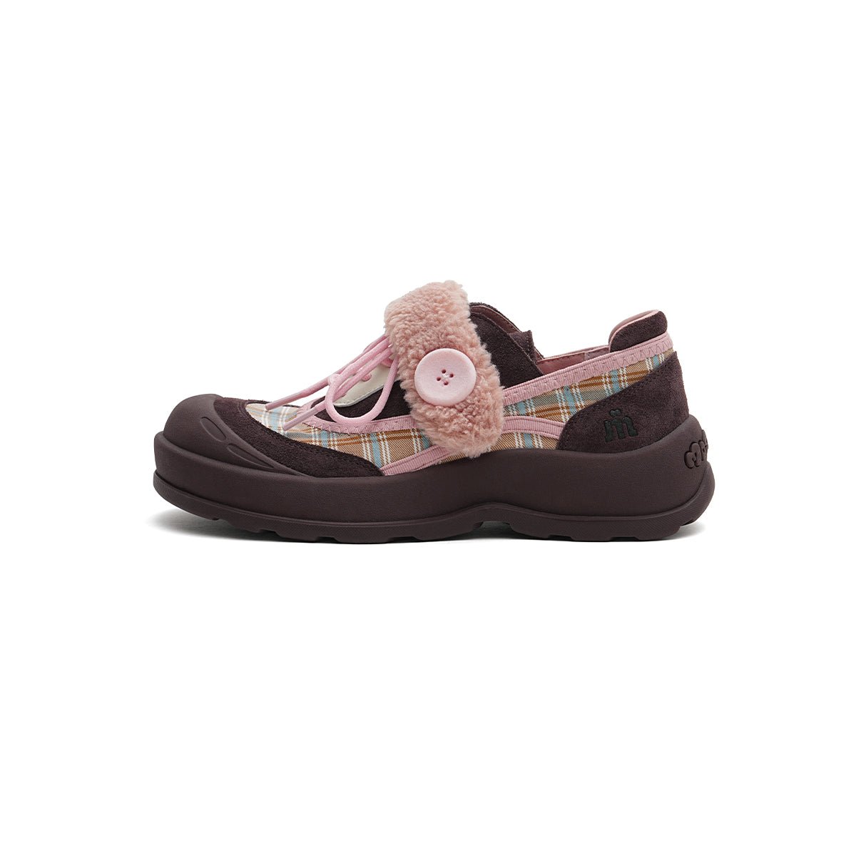 Women's Plaid Fleece-Lined Chunky Sneakers – Sherpa Strap Lace-Up Shoes-0