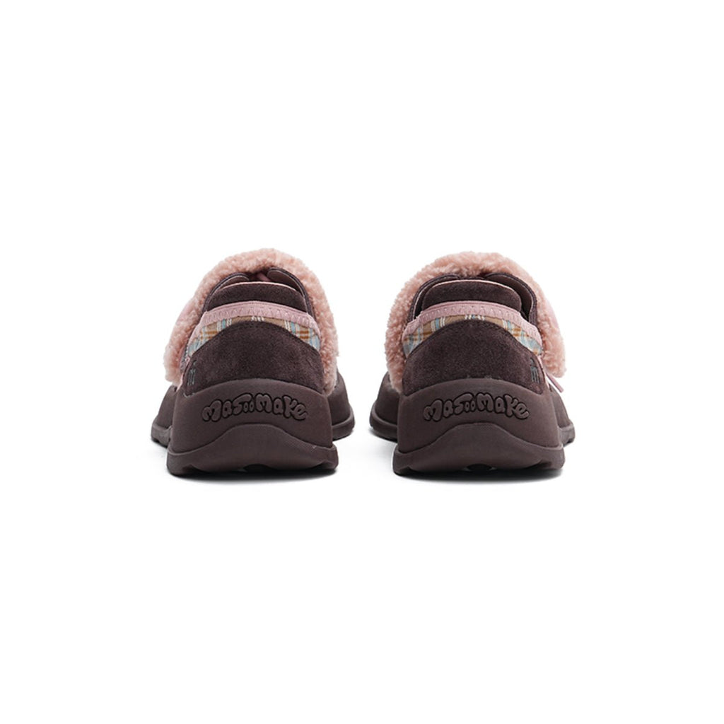 Women's Plaid Fleece-Lined Chunky Sneakers – Sherpa Strap Lace-Up Shoes-3