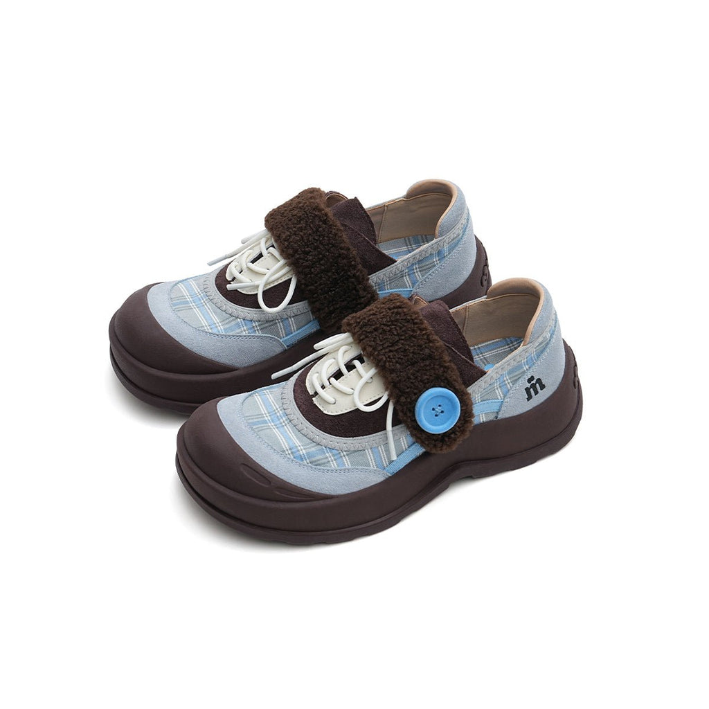 Women's Plaid Sherpa Chunky Sneakers – Cozy Lace-Up Shoes-1