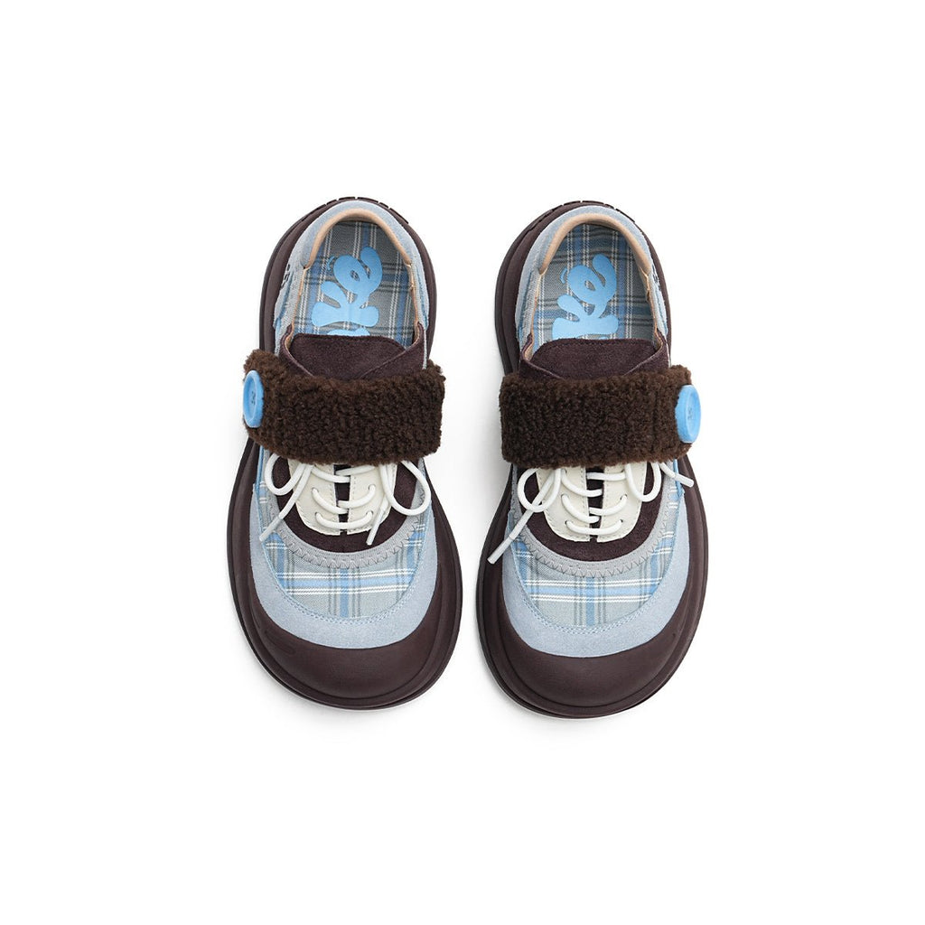 Women's Plaid Sherpa Chunky Sneakers – Cozy Lace-Up Shoes-2