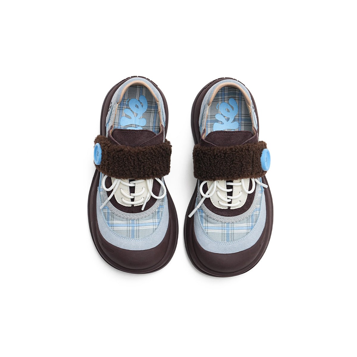 Women's Plaid Sherpa Chunky Sneakers – Cozy Lace-Up Shoes-2